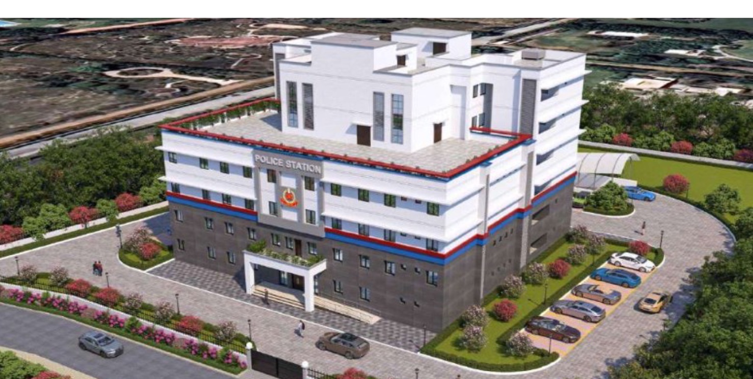 Aerial view of a Delhi Police station and staff quarters